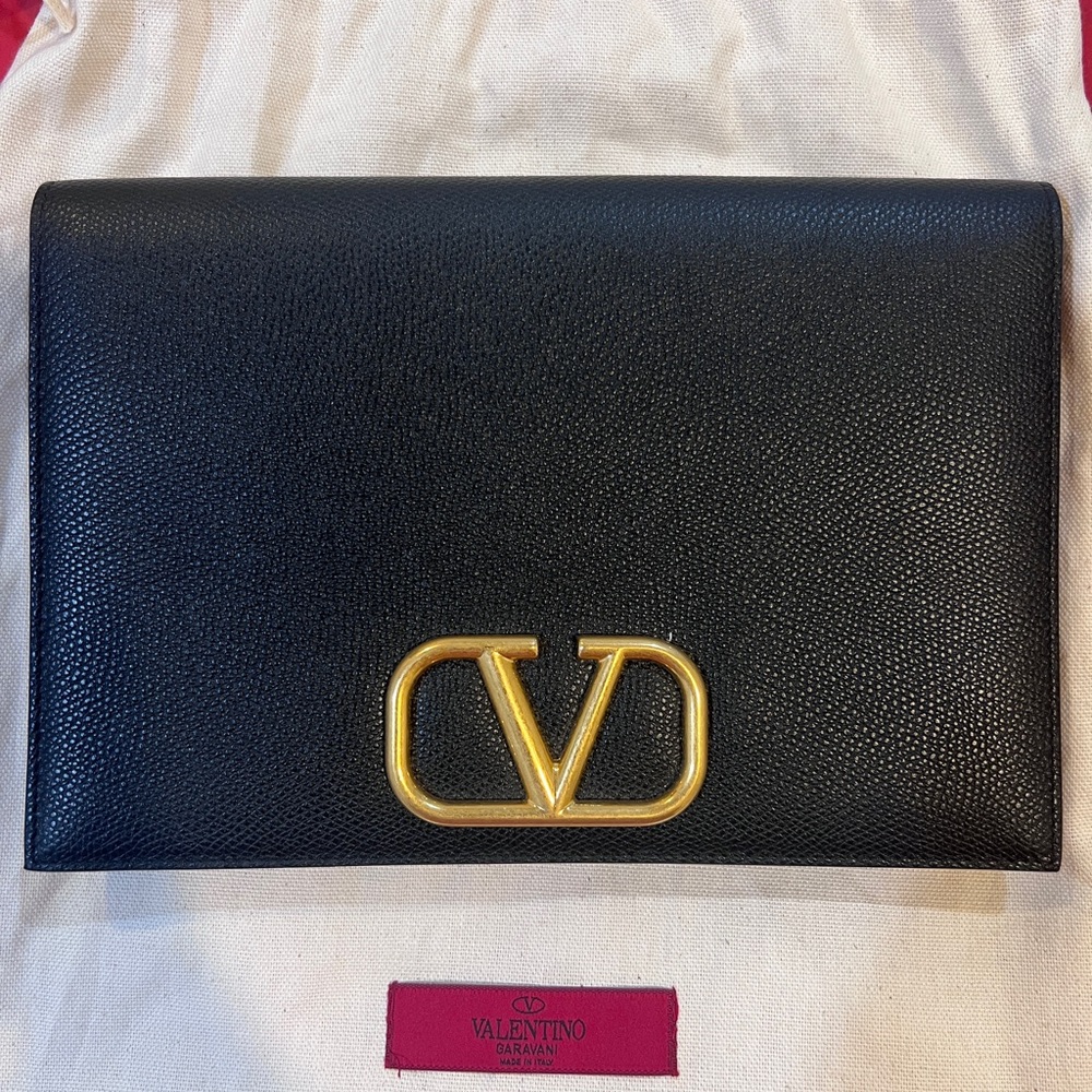 Valentino Garavani Black Clutch with Gold Emblem - Picture 1 of 6